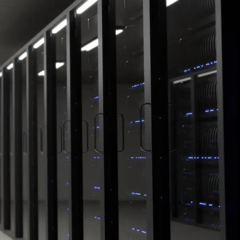 Cat6 copper patch panels in a network rack